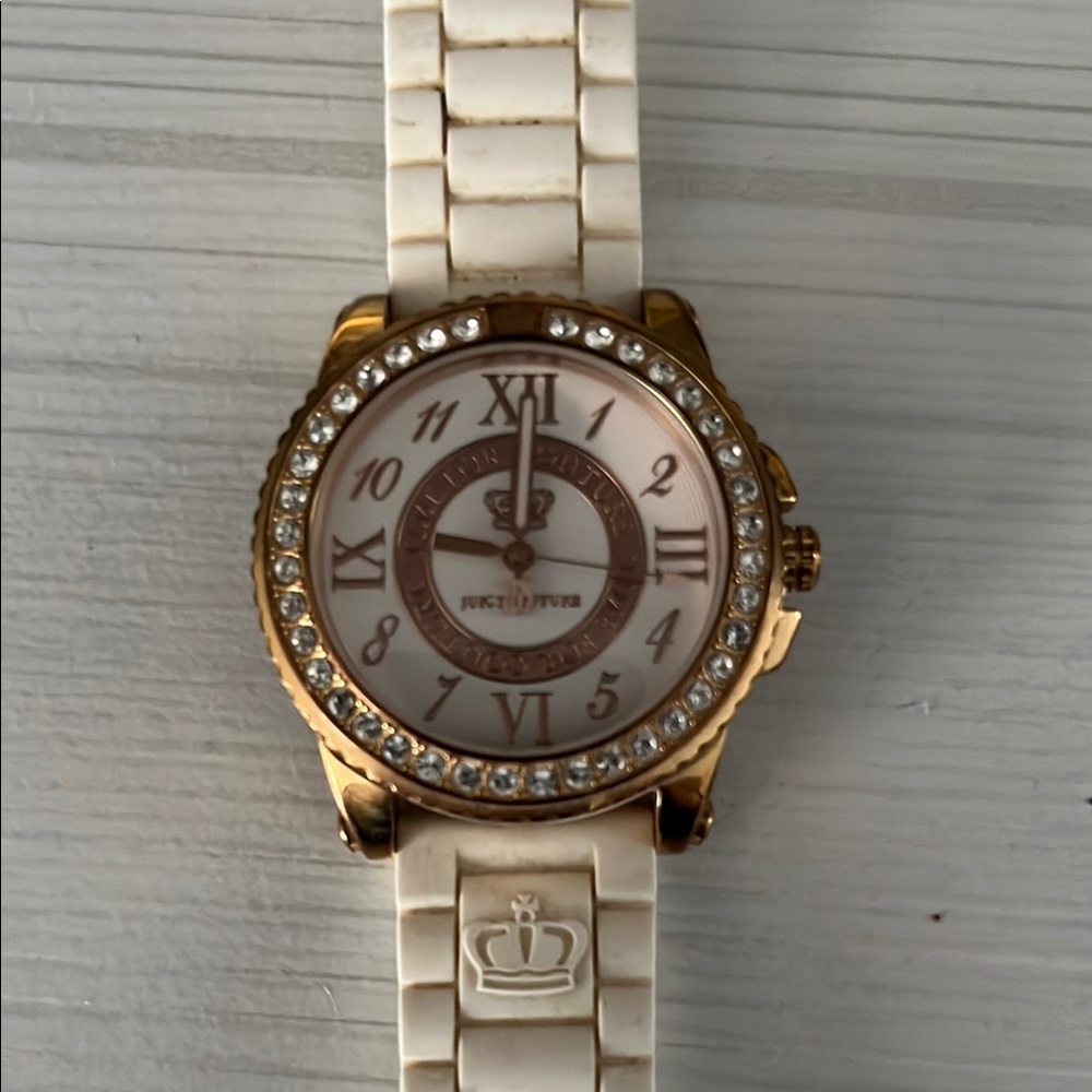 Gold and White Watch with Crystal Accents